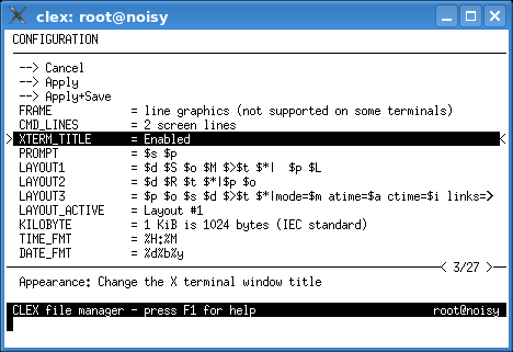 Configuration panel screen