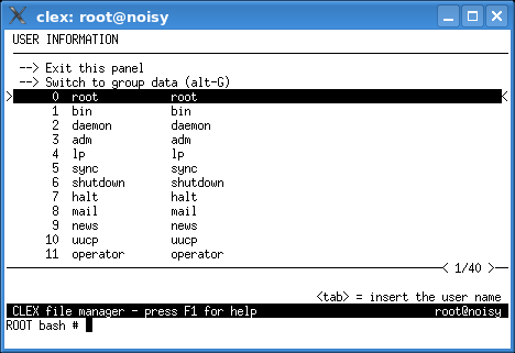 User panel screen